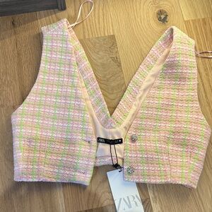 Zara Pastel Pink and Green Checkered Crop Top